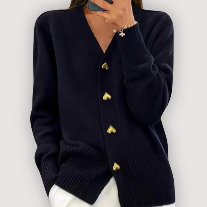 Carmen | Women's Heart Button V Neck Cardigan