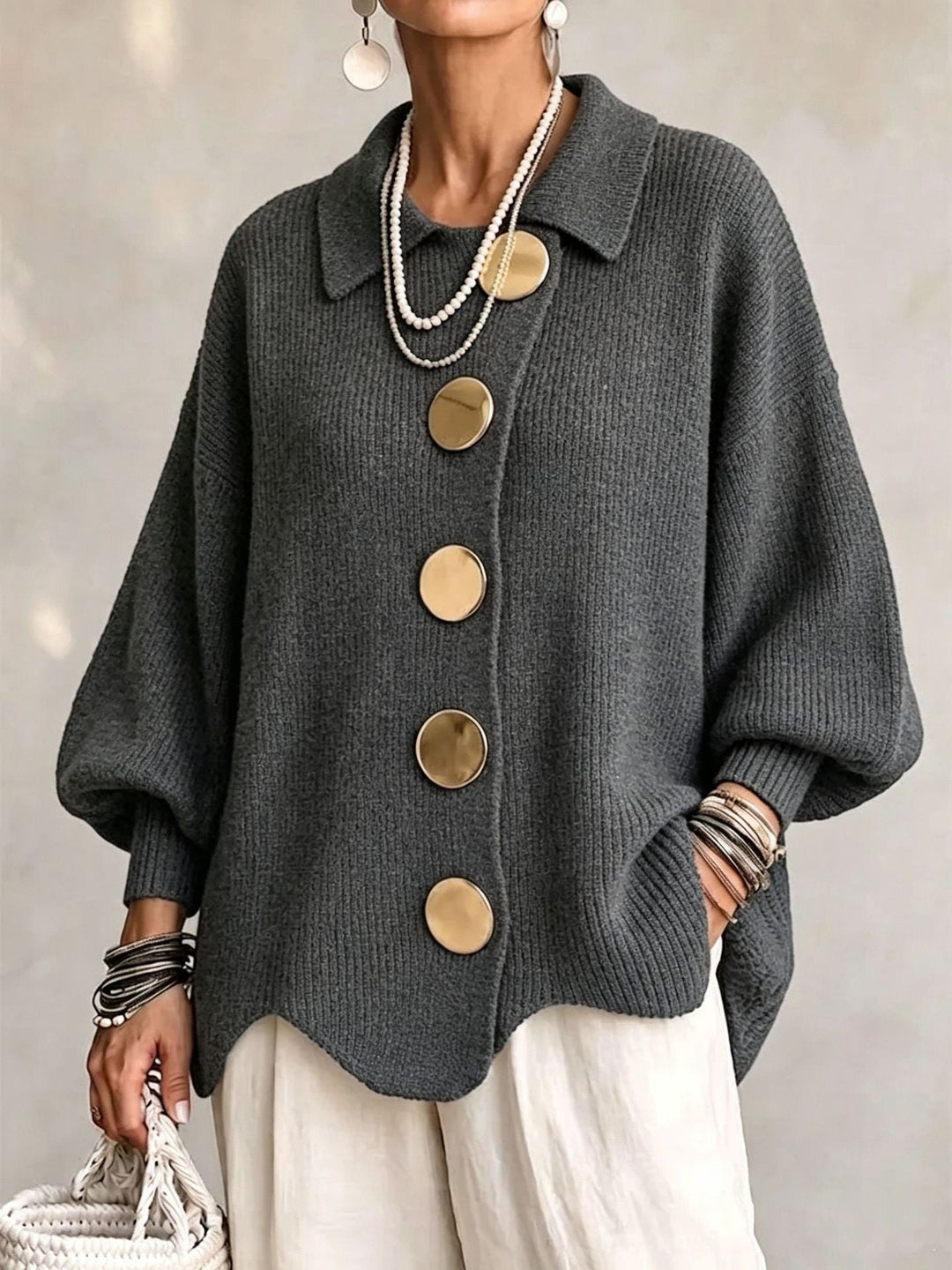 Vanessa | Women's Collared Button Knit Cardigan