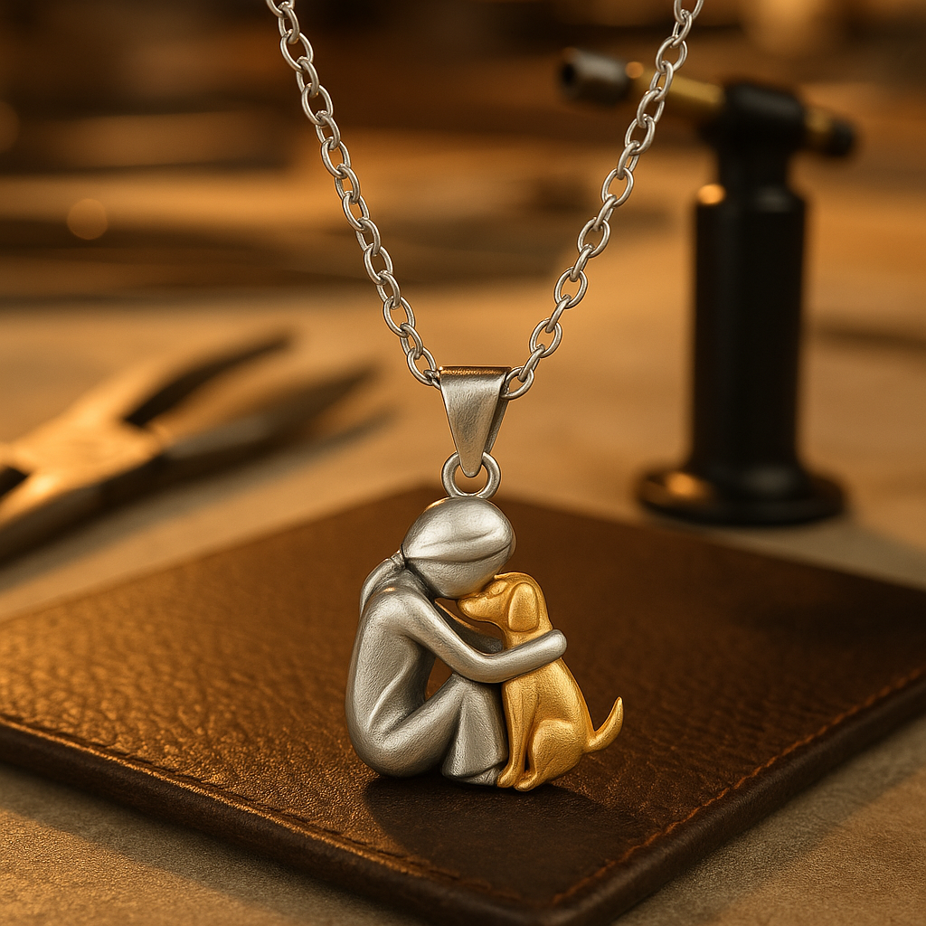 Marian | Women's Girl Hugging Dog Necklace
