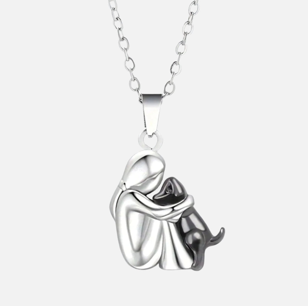 Marian | Women's Girl Hugging Dog Necklace