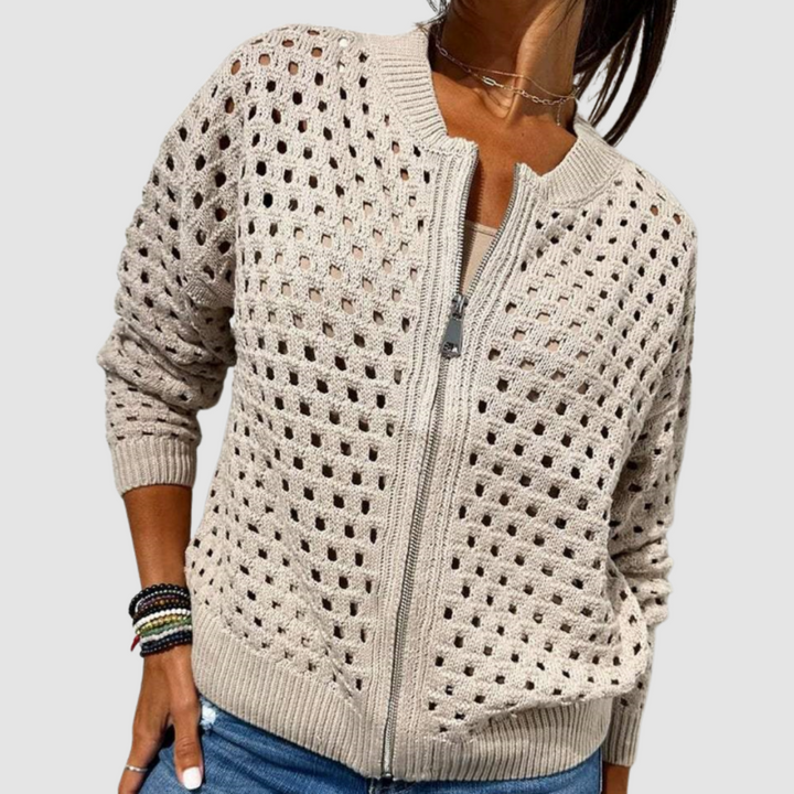 Bianca | Women's Knitted Cutout Zip Cardigan