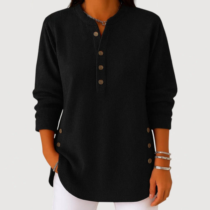 Diane | Women's Ribbed Button V-Neck Top