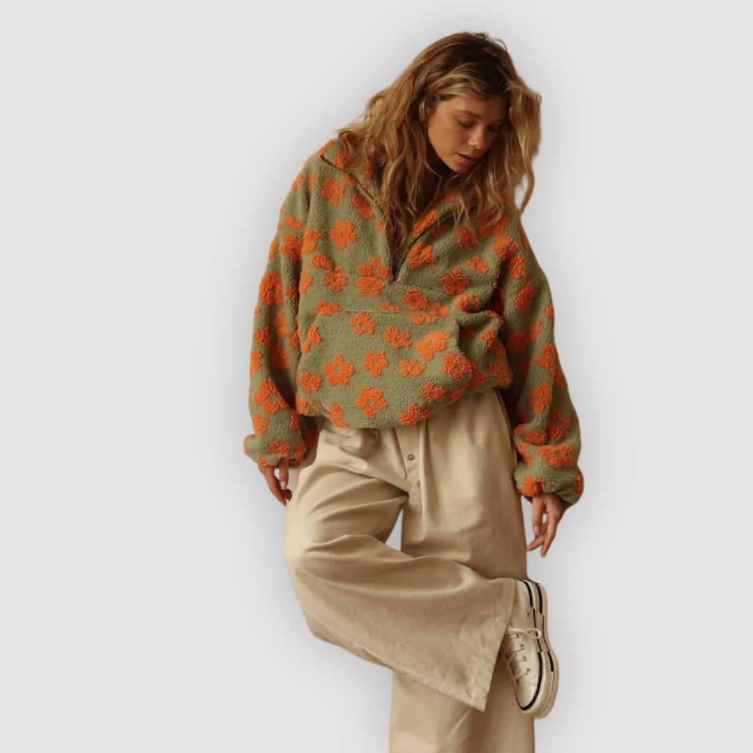 Cecily | Women's Floral Print Half-Zip Sweater