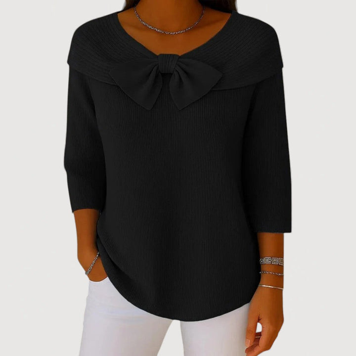 Vivian | Women's Ribbed Knit Bow Neck Top