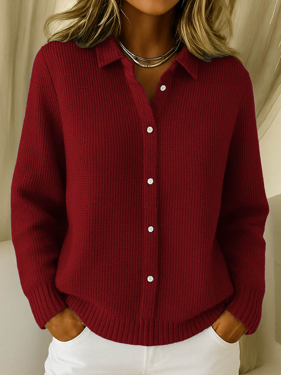 Penelope | Women's Waffle Knit Collared Cardigan