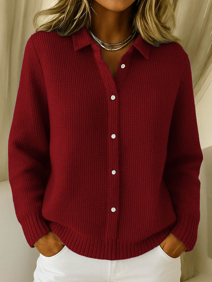 Penelope | Women's Waffle Knit Collared Cardigan