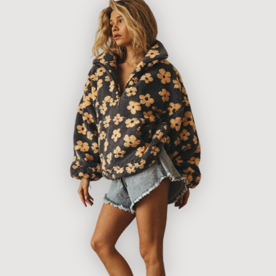 Cecily | Women's Floral Print Half-Zip Sweater