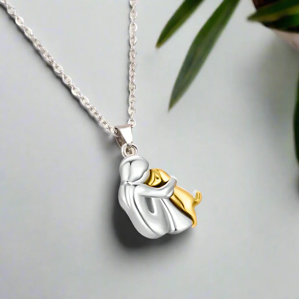 Marian | Women's Girl Hugging Dog Necklace