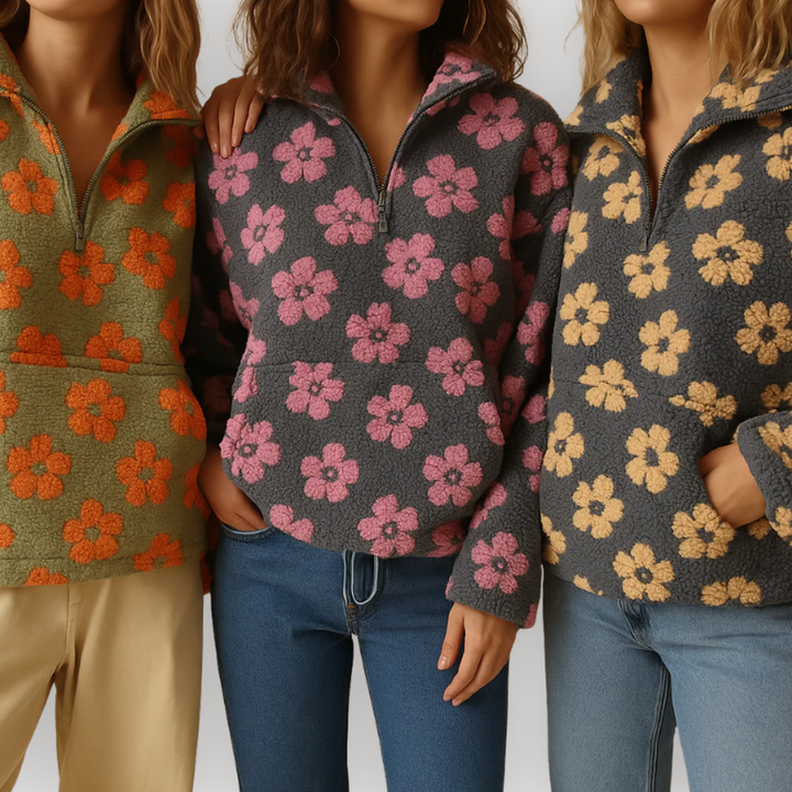 Cecily | Women's Floral Print Half-Zip Sweater