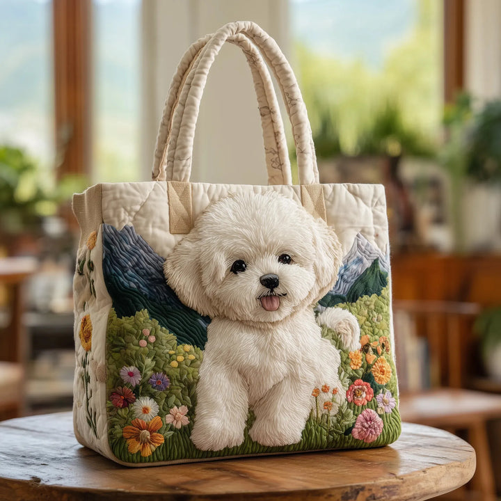 Rosalie | Women's Quilted Dog Print Tote Bag