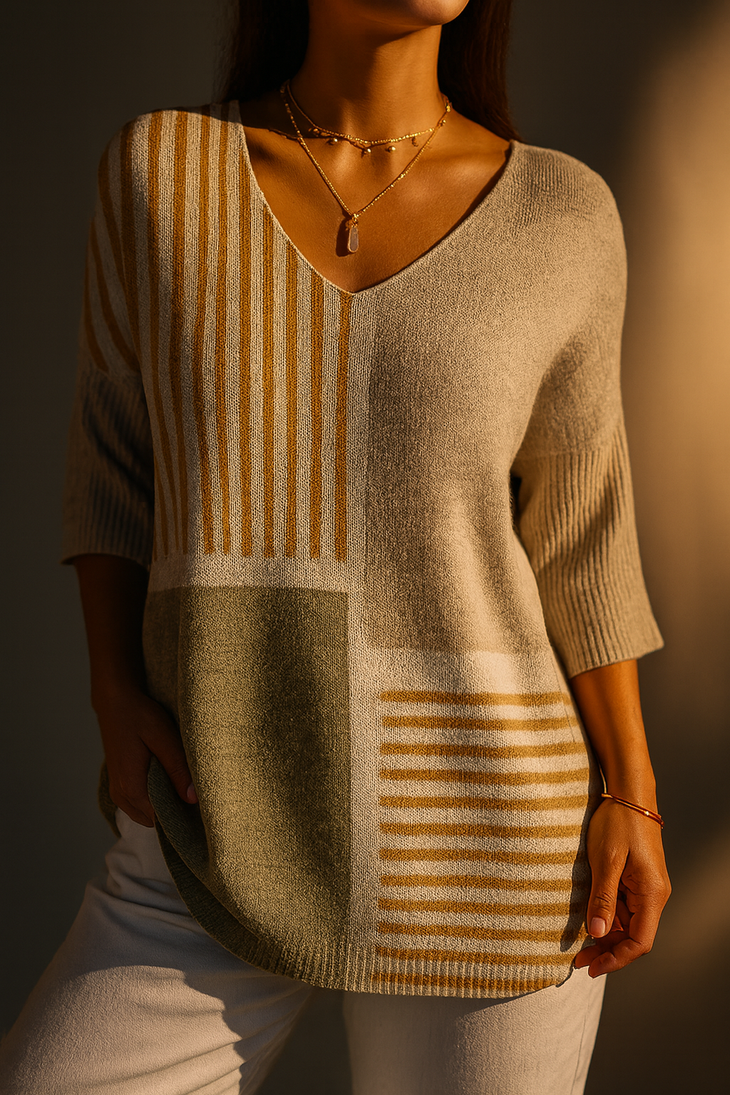 Jasmine | Women's Color Block Striped Knit Top