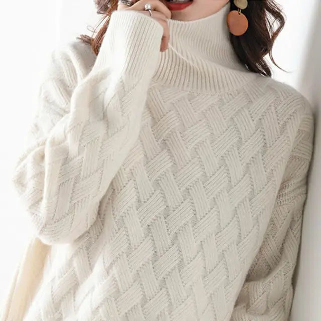 Erin | Women's Woven Pattern Turtleneck Sweater