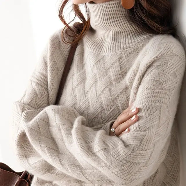 Erin | Women's Woven Pattern Turtleneck Sweater