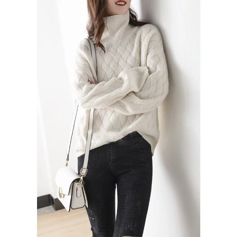 Erin | Women's Woven Pattern Turtleneck Sweater