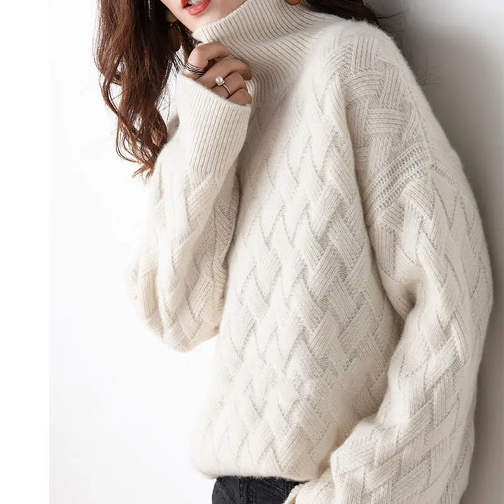 Erin | Women's Woven Pattern Turtleneck Sweater