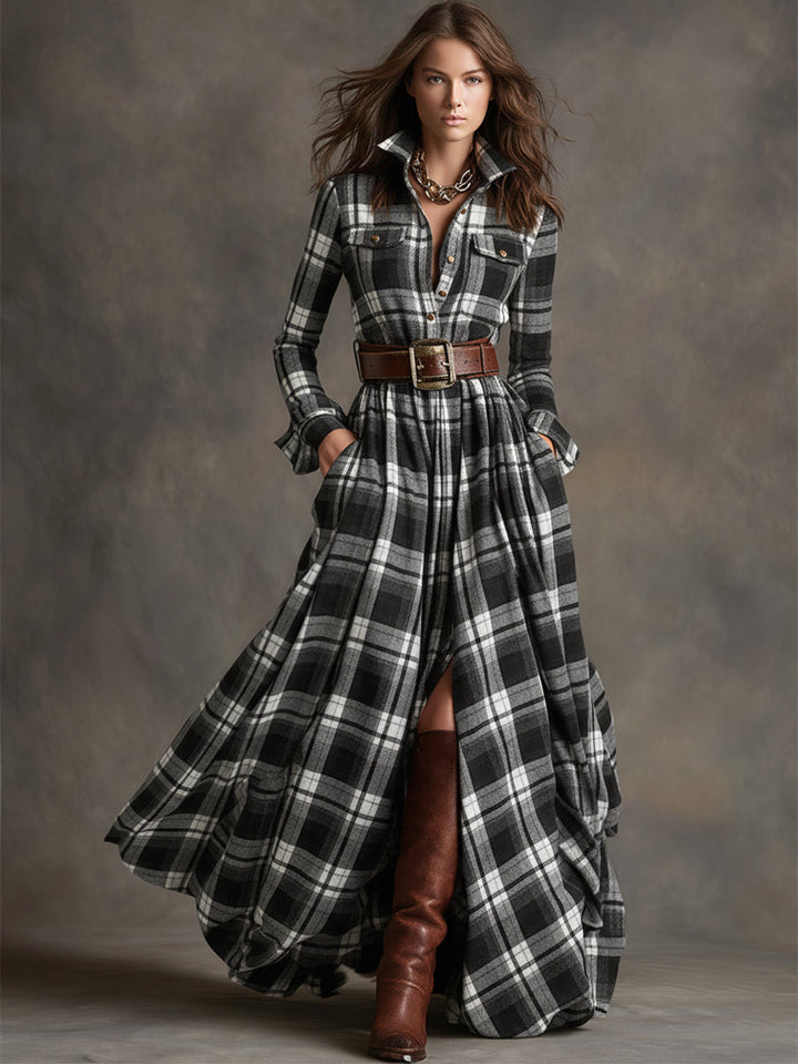 Autumn | Women's Plaid Belted Shirt Dress