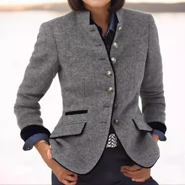 Kyra | Women's Stand Collar Button Front Blazer