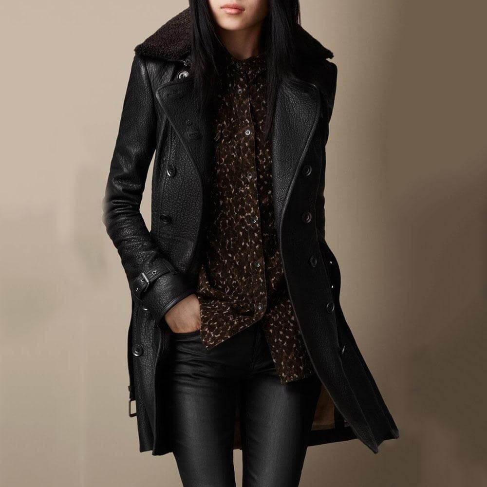 Melissa | Women's Black Textured Notch Collar Coat