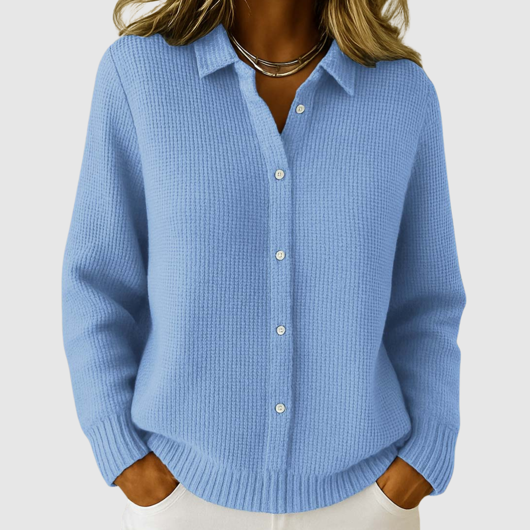 Penelope | Women's Waffle Knit Collared Cardigan