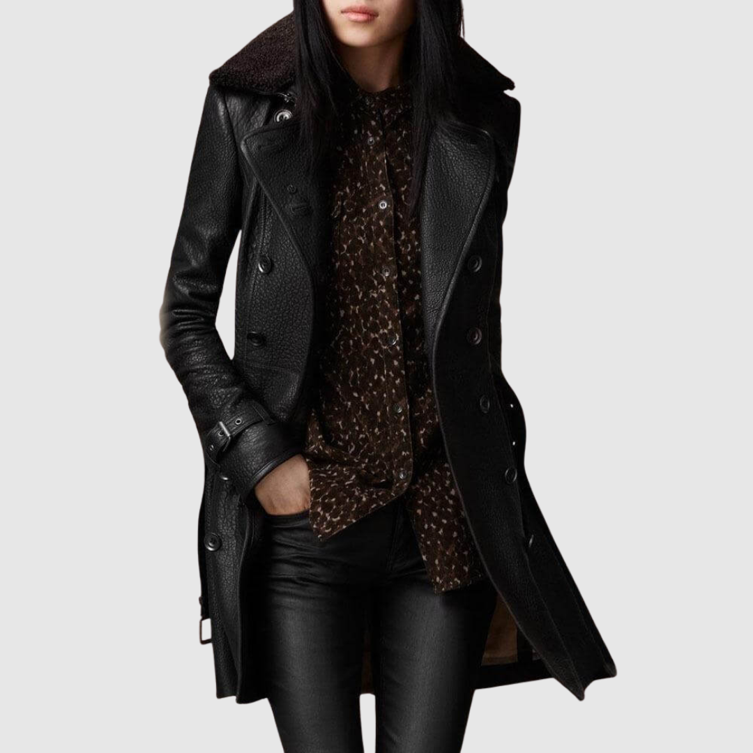 Melissa | Women's Black Textured Notch Collar Coat