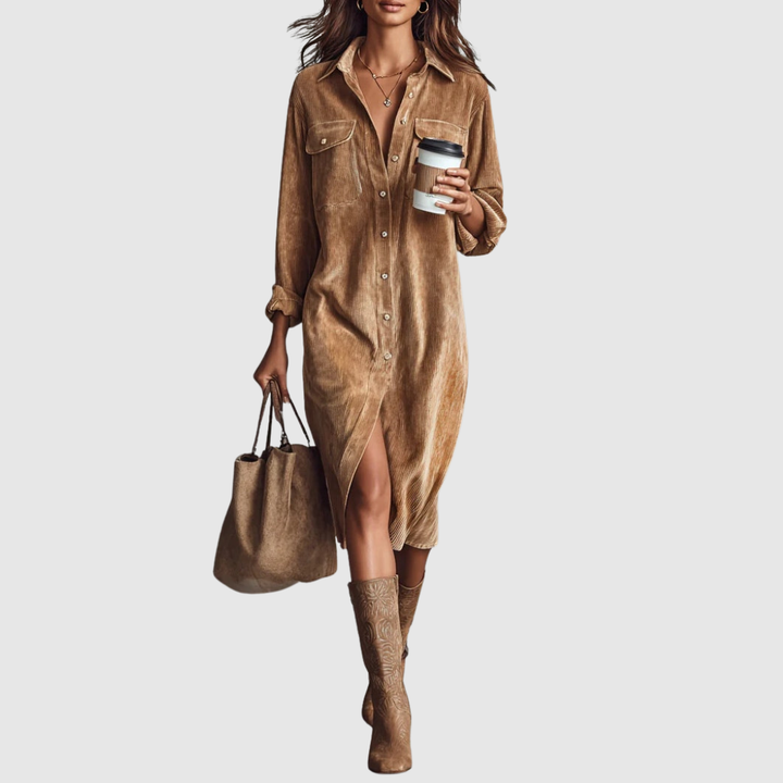 Francesca | Women's Ribbed Button-Up Midi Shirt Dress