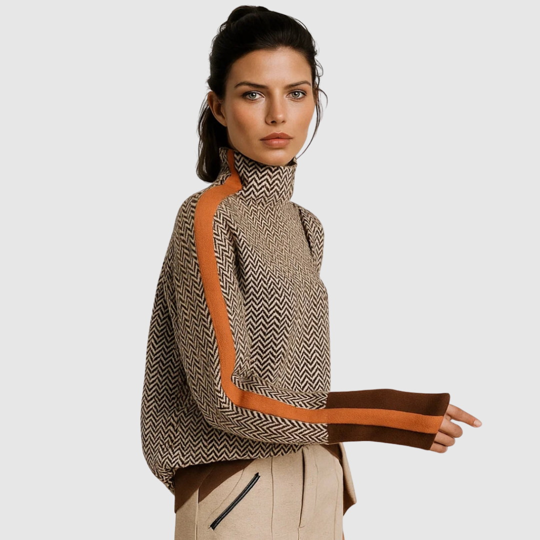 Joanna | Women's Herringbone High Neck Sweater