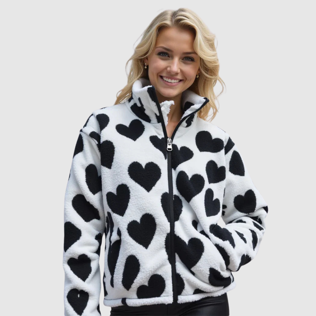 Cathy | Women's Reversible Heart Print Fleece Jacket