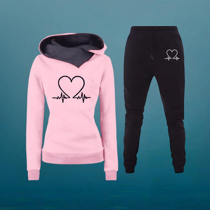 Evie | Women's Heart Print Hooded Tracksuit Set