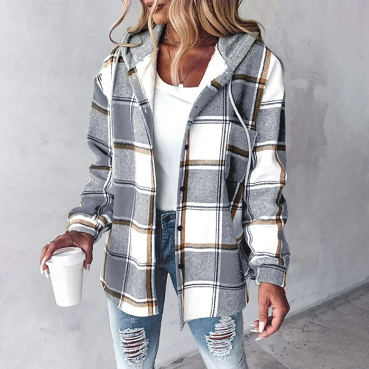 Andrea | Women's Checked Hooded Shirt Jacket