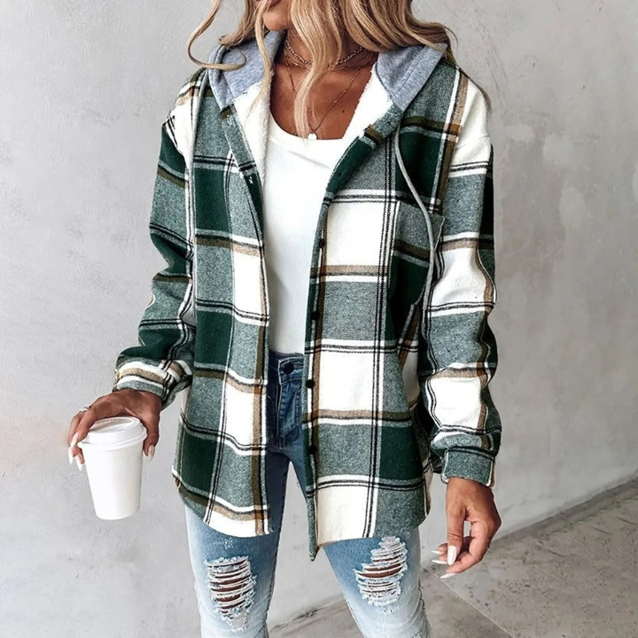 Andrea | Women's Checked Hooded Shirt Jacket