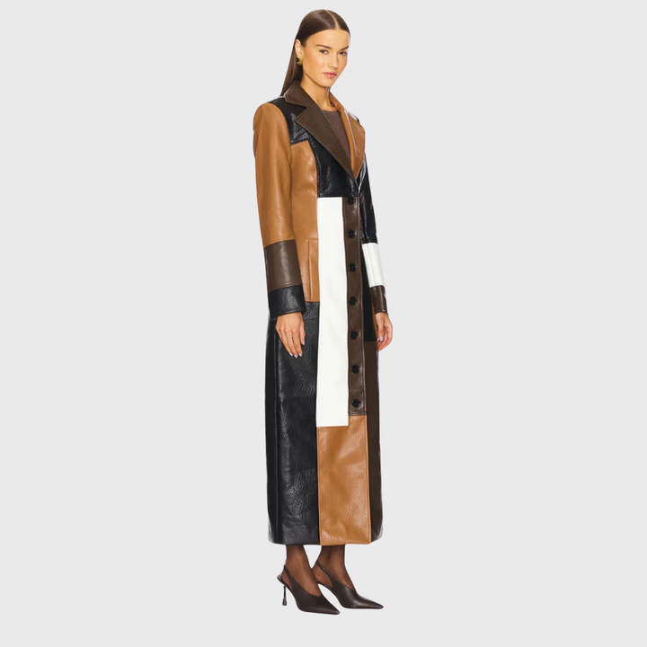 Carolyn | Women's Long Patchwork Trench Coat