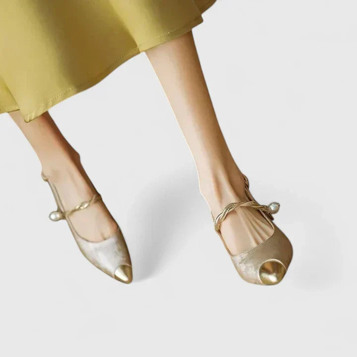 Pippa | Women's Floral Pearl Strap Kitten Heels