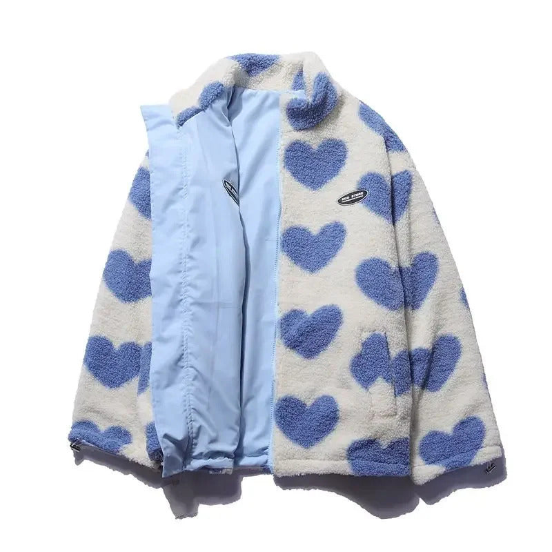 Cathy | Women's Reversible Heart Print Fleece Jacket