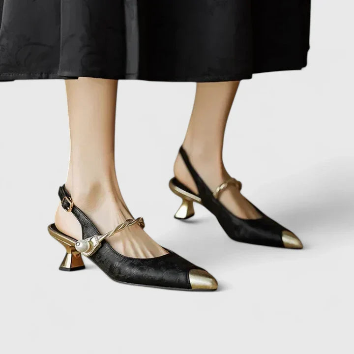 Pippa | Women's Floral Pearl Strap Kitten Heels