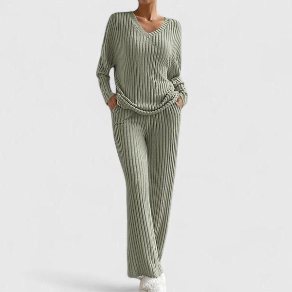 Delia | Women's Ribbed Knit Wide-Leg Lounge Set