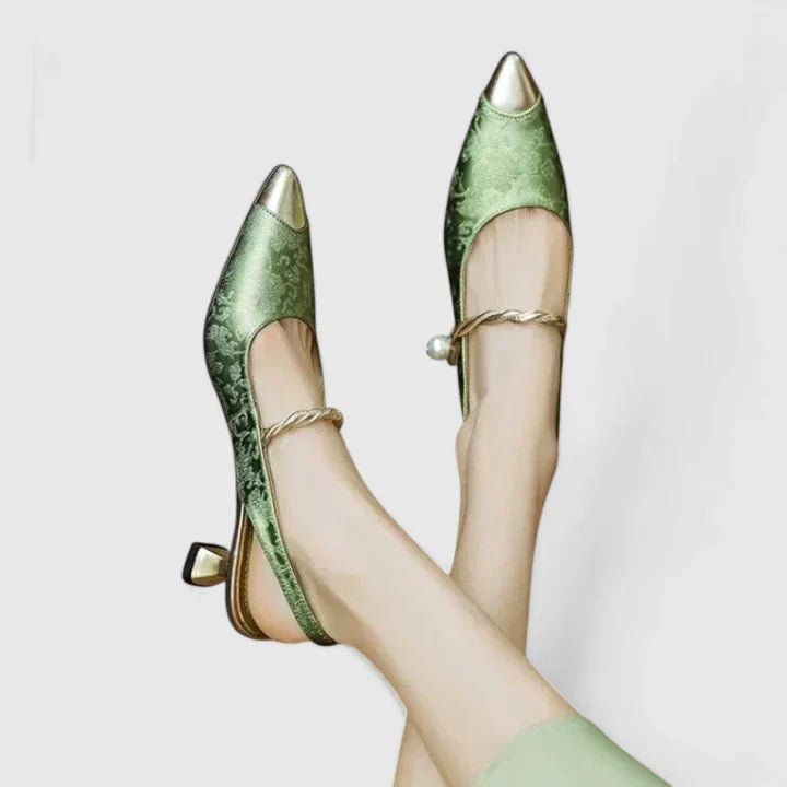 Pippa | Women's Floral Pearl Strap Kitten Heels