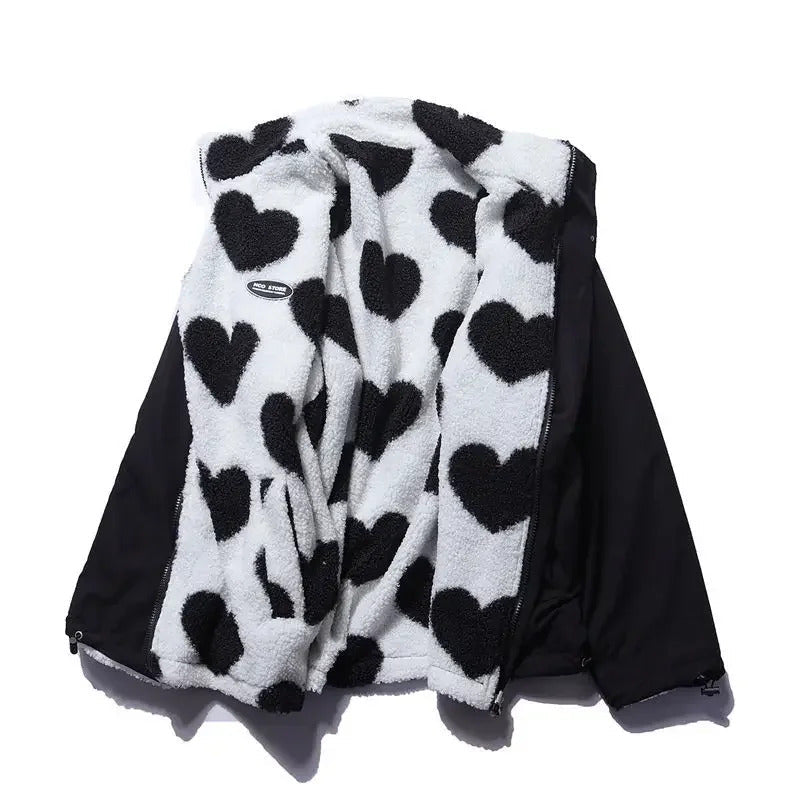 Cathy | Women's Reversible Heart Print Fleece Jacket