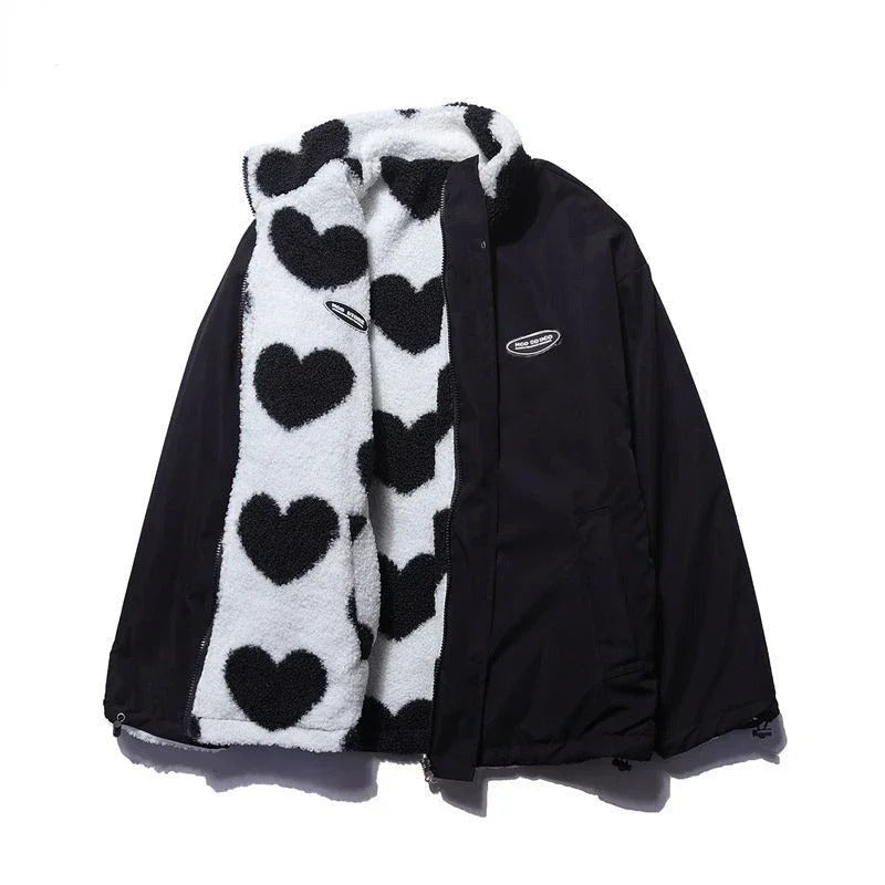 Cathy | Women's Reversible Heart Print Fleece Jacket