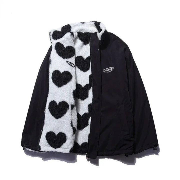 Cathy | Women's Reversible Heart Print Fleece Jacket