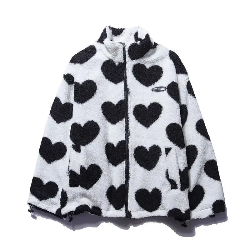 Cathy | Women's Reversible Heart Print Fleece Jacket