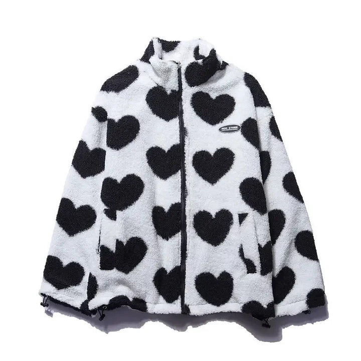 Cathy | Women's Reversible Heart Print Fleece Jacket