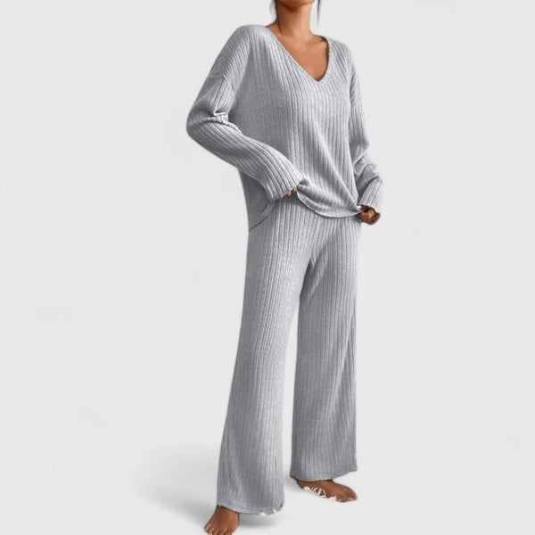 Delia | Women's Ribbed Knit Wide-Leg Lounge Set