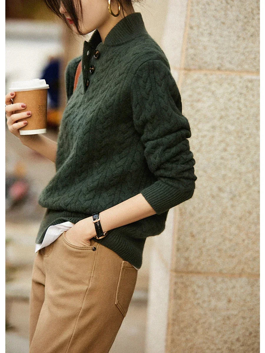 Stella | Women's Cable Knit Button Up Sweater