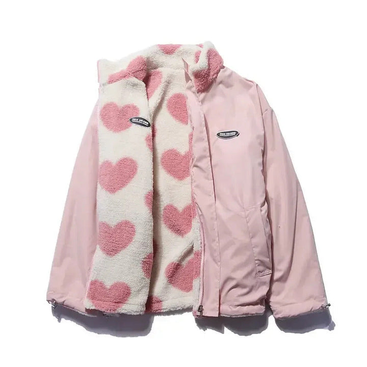 Cathy | Women's Reversible Heart Print Fleece Jacket