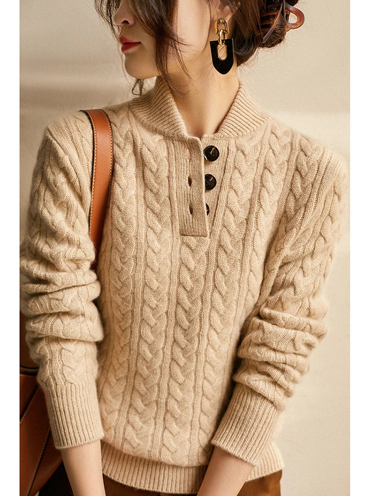 Stella | Women's Cable Knit Button Up Sweater