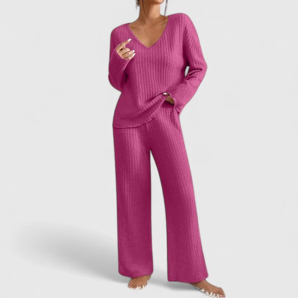 Delia | Women's Ribbed Knit Wide-Leg Lounge Set