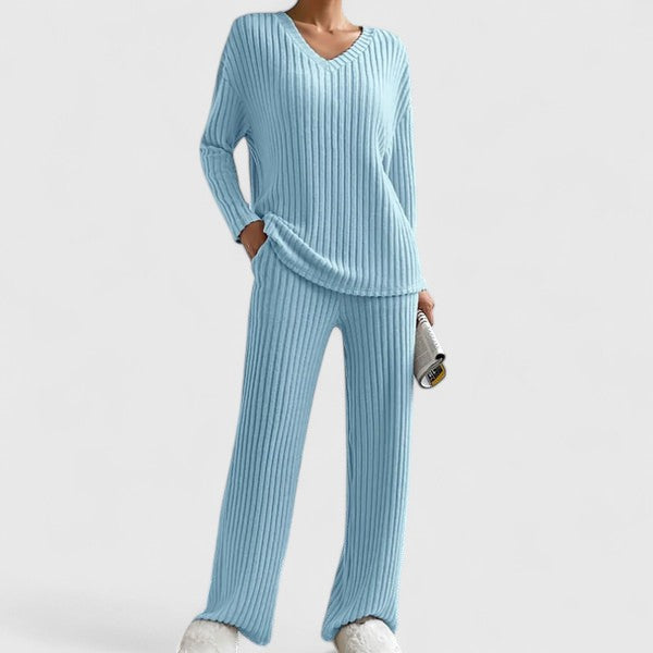 Delia | Women's Ribbed Knit Wide-Leg Lounge Set