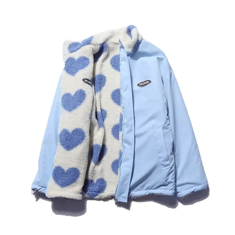 Cathy | Women's Reversible Heart Print Fleece Jacket