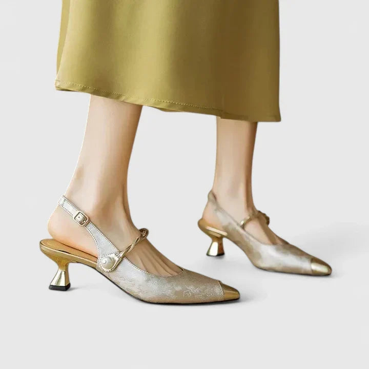 Pippa | Women's Floral Pearl Strap Kitten Heels