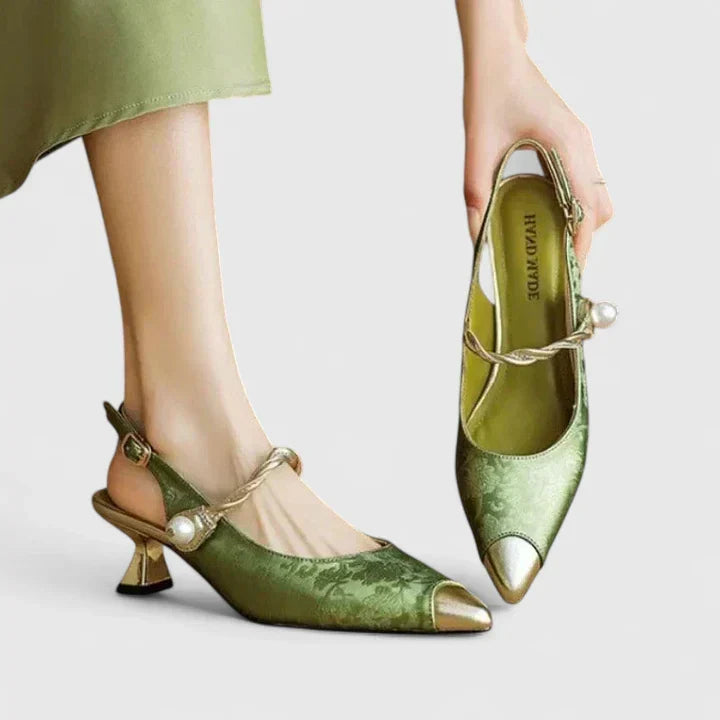 Pippa | Women's Floral Pearl Strap Kitten Heels